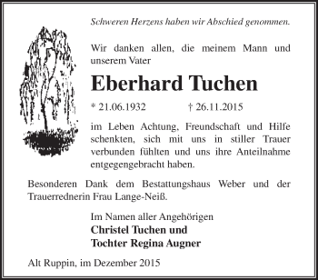 Traueranzeige von Eberhard Tuchen von Märkische Oderzeitung