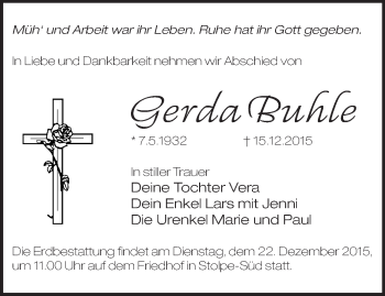 Traueranzeige von Gerda Buhle von Märkische Oderzeitung