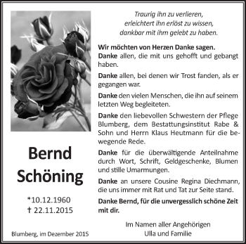 Traueranzeige von Bernd Schöning von Märkische Oderzeitung