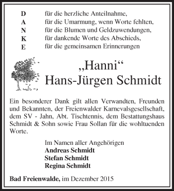 Traueranzeige von Hans-Jürgen Schmidt von Märkische Oderzeitung