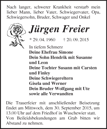 Traueranzeige von Jürgen Freier von Märkische Oderzeitung