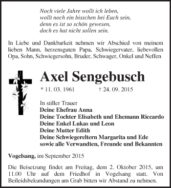 Traueranzeige von Axel Sengebusch von Märkische Oderzeitung