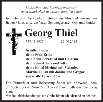 Traueranzeige von Georg Thiel von Märkische Oderzeitung