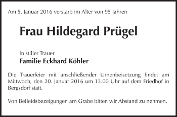 Traueranzeige von Hildegard Prügel von Märkische Oderzeitung