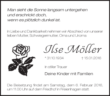 Traueranzeige von Ilse Möller von Märkische Oderzeitung