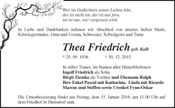 Traueranzeige von Thea Friedrich von Märkische Oderzeitung