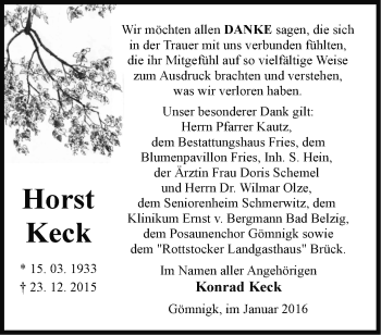 Traueranzeige von Horst Keck von Märkische Oderzeitung