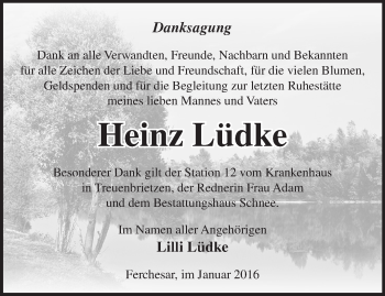 Traueranzeige von Heinz Lüdke von Märkische Oderzeitung