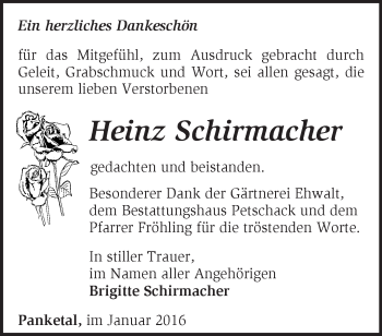 Traueranzeige von Heinz Schirmacher von Märkische Oderzeitung