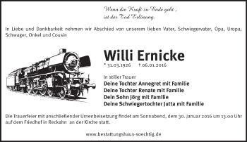 Traueranzeige von Willi Ernicke von Märkische Oderzeitung