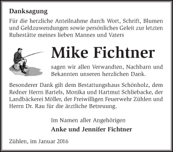 Traueranzeige von Mike Fichtner von Märkische Oderzeitung