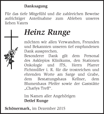 Traueranzeige von Heinz Runge von Märkische Oderzeitung