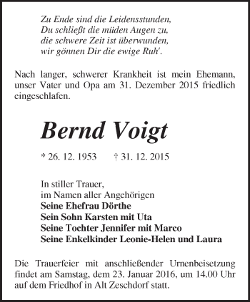 Traueranzeige von Bernd Voigt von Märkische Oderzeitung