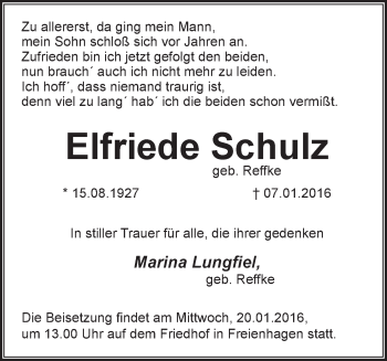 Traueranzeige von Elfriede Schulz von Märkische Oderzeitung