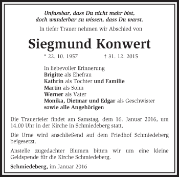 Traueranzeige von Siegmund Konwert von Märkische Oderzeitung