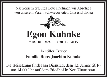 Traueranzeige von Egon Kuhnke von Märkische Oderzeitung