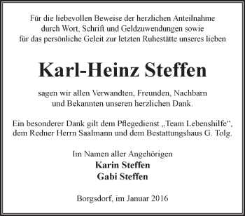 Traueranzeige von Karl-Heinz Steffen von Märkische Oderzeitung