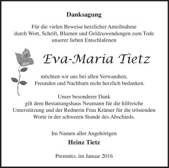 Traueranzeige von Eva-Maria Tietz von Märkische Oderzeitung