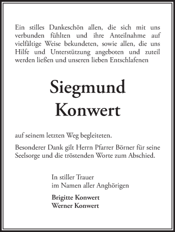 Traueranzeige von Siegmund Konwert von Märkische Oderzeitung