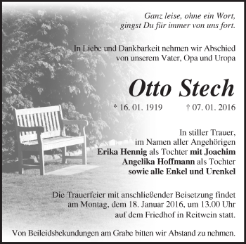 Traueranzeige von Otto Stech von Märkische Oderzeitung