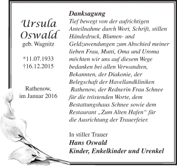 Traueranzeige von Ursula Oswald von Märkische Oderzeitung