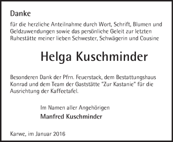 Traueranzeige von Helga Kuschminder von Märkische Oderzeitung