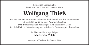 Traueranzeige von Wolfgang Thieß von Märkische Oderzeitung