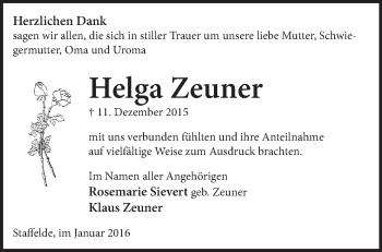 Traueranzeige von Helga Zeuner von Märkische Oderzeitung