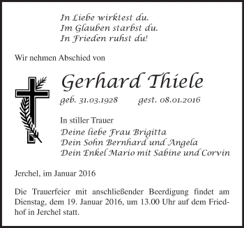 Traueranzeige von Gerhard Thiele von Märkische Oderzeitung