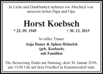 Traueranzeige von Horst Koebsch von Märkische Oderzeitung