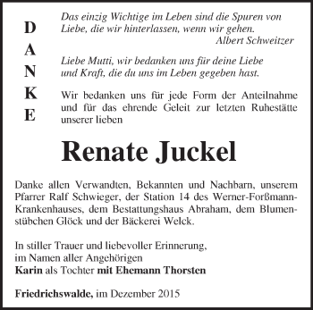 Traueranzeige von Renate Juckel von Märkische Oderzeitung