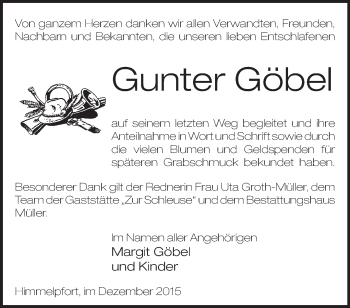 Traueranzeige von Gunter Göbel von Märkische Oderzeitung