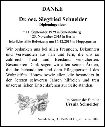 Traueranzeige von Siegfried Schneider von Märkische Oderzeitung