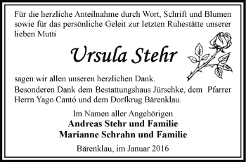 Traueranzeige von Ursula Stehr von Märkische Oderzeitung