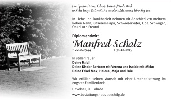 Traueranzeige von Manfred Scholz von Märkische Oderzeitung