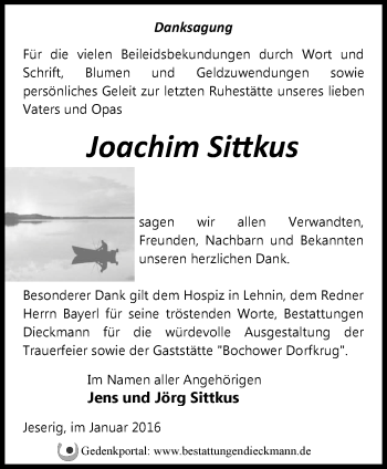 Traueranzeige von Joachim Sittkus von Märkische Oderzeitung