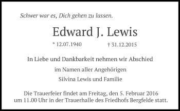 Traueranzeige von Eward J. Lewis von Märkische Oderzeitung