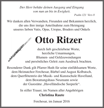 Traueranzeige von Otto Ritzer von Märkische Oderzeitung