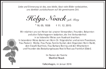 Traueranzeige von Helga Noack von Märkische Oderzeitung