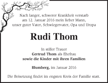 Traueranzeige von Rudi Thom von Märkische Oderzeitung