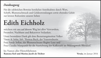 Traueranzeige von Edith Eichholz von Märkische Oderzeitung