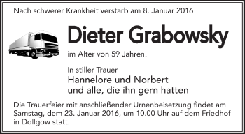 Traueranzeige von Dieter Grabowsky von Märkische Oderzeitung