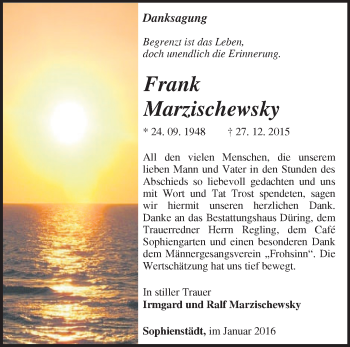 Traueranzeige von Frank Marzischewsky von Märkische Oderzeitung