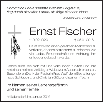 Traueranzeige von Ernst Fischer von Märkische Oderzeitung