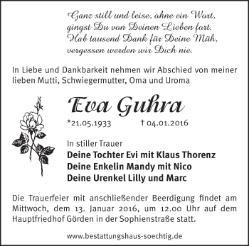 Traueranzeige von Eva Guhra von Märkische Oderzeitung