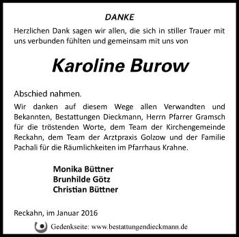 Traueranzeige von Karoline Burow von Märkische Oderzeitung