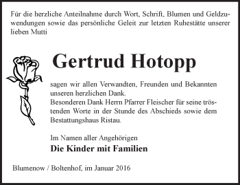 Traueranzeige von Gertrud Hotopp von Märkische Oderzeitung