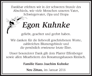 Traueranzeige von Egon Kuhnke von Märkische Oderzeitung