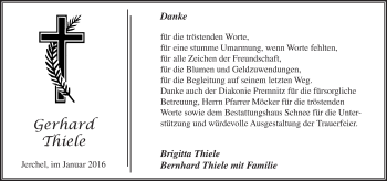 Traueranzeige von Gerhard Thiele von Märkische Oderzeitung