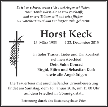 Traueranzeige von Horst Keck von Märkische Oderzeitung